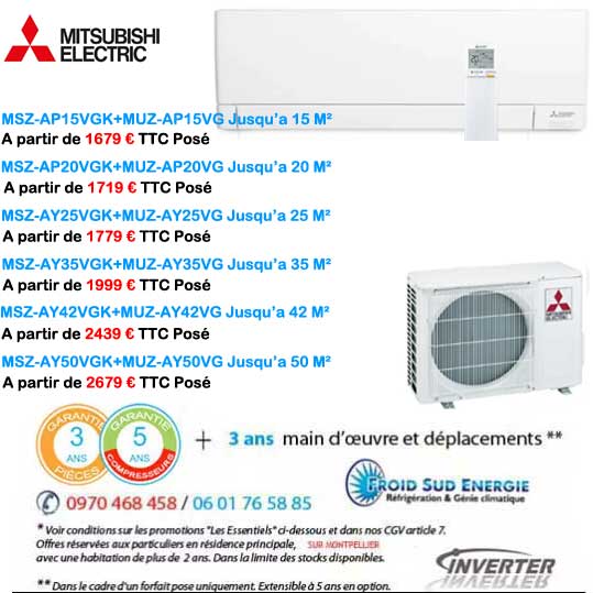 Climatiseurs monosplit Mitsubishi electric MSZAPVG - MSZAY-VGK