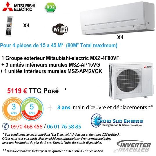 Climatiseur quadrisplit Mitsubishi electric MXZ-4F80VF