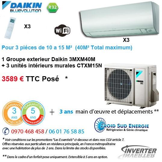 Climatiseur trisplit Daikin 3MXMX40N 