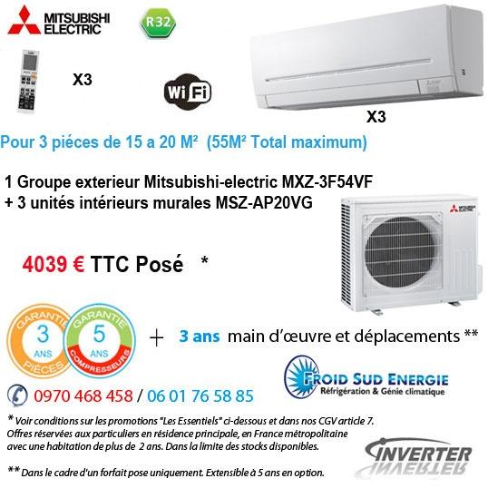 Climatiseur trisplit Mitsubishi electric MXZ-3F54VF