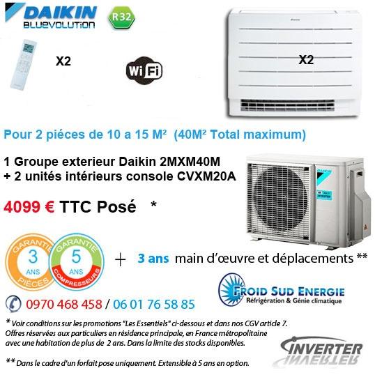 Daikin 2MXMX40M + 2 consoles double flux perfera  CVXM20A