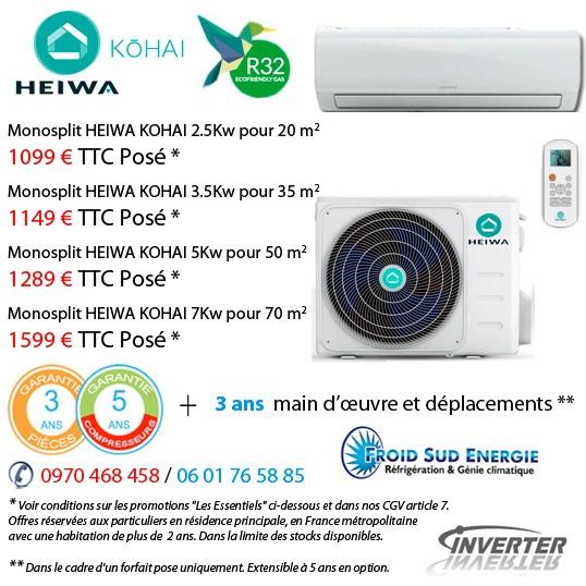 Climatisation réversible HeIWA kohai (R32)