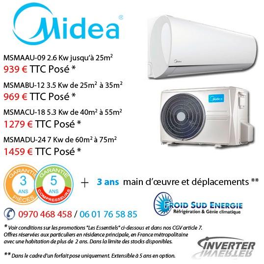 Clim réversible midea blanc lite Promotion