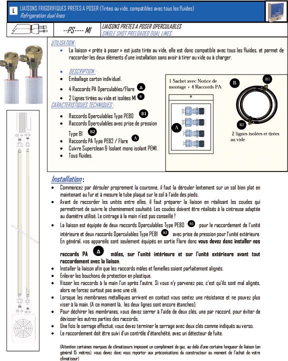 Liaisons cuivre préchargées climatisation